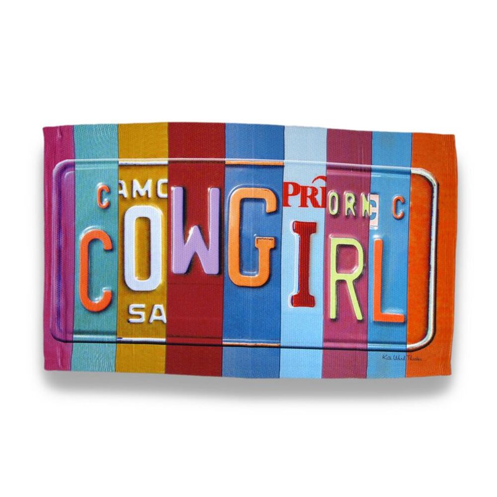 License Plate Cowgirl Throw Rug by Kate Ward Thacker 37 X 22 In.